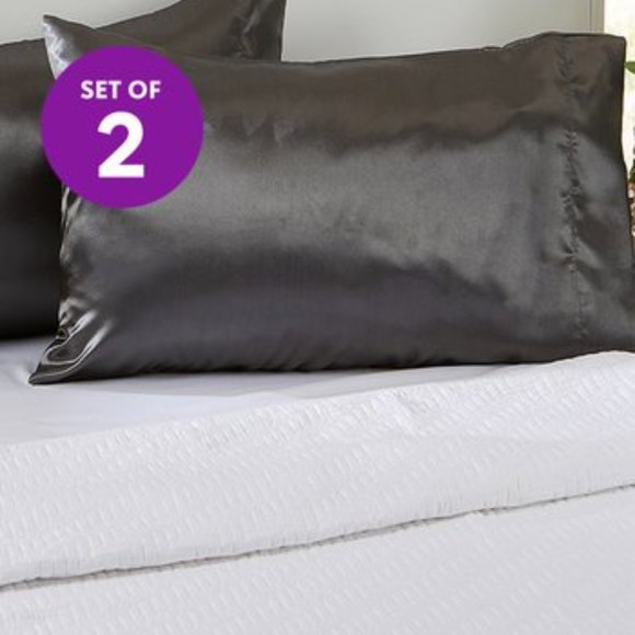 NWT Charcoal Satin Pillowcase - Set of Two - Picture 1 of 3